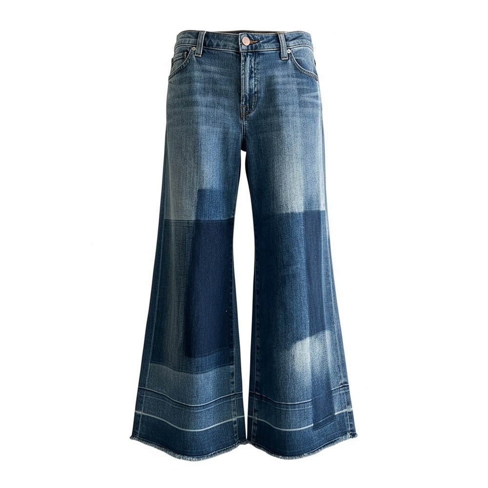 J Brand Liza Mid Rise Patchwork Cropped Wide Leg Jeans Sz 28